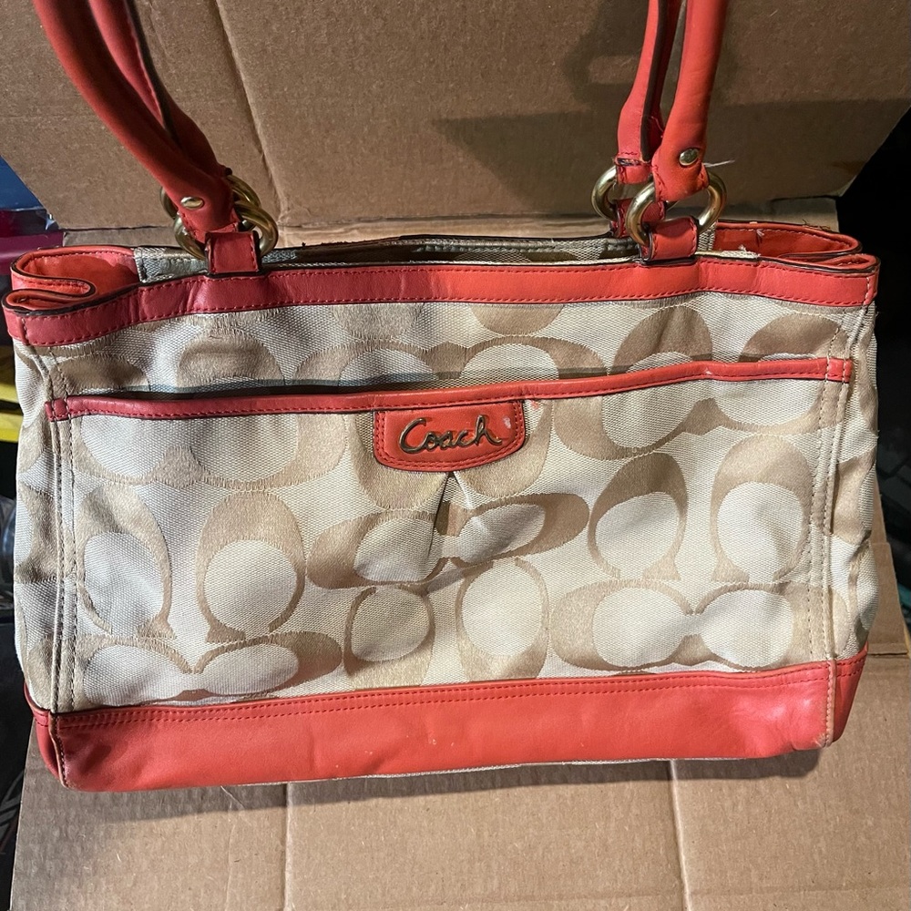 COACH Purse Beige Orange Leather Handbag K1220-F19725